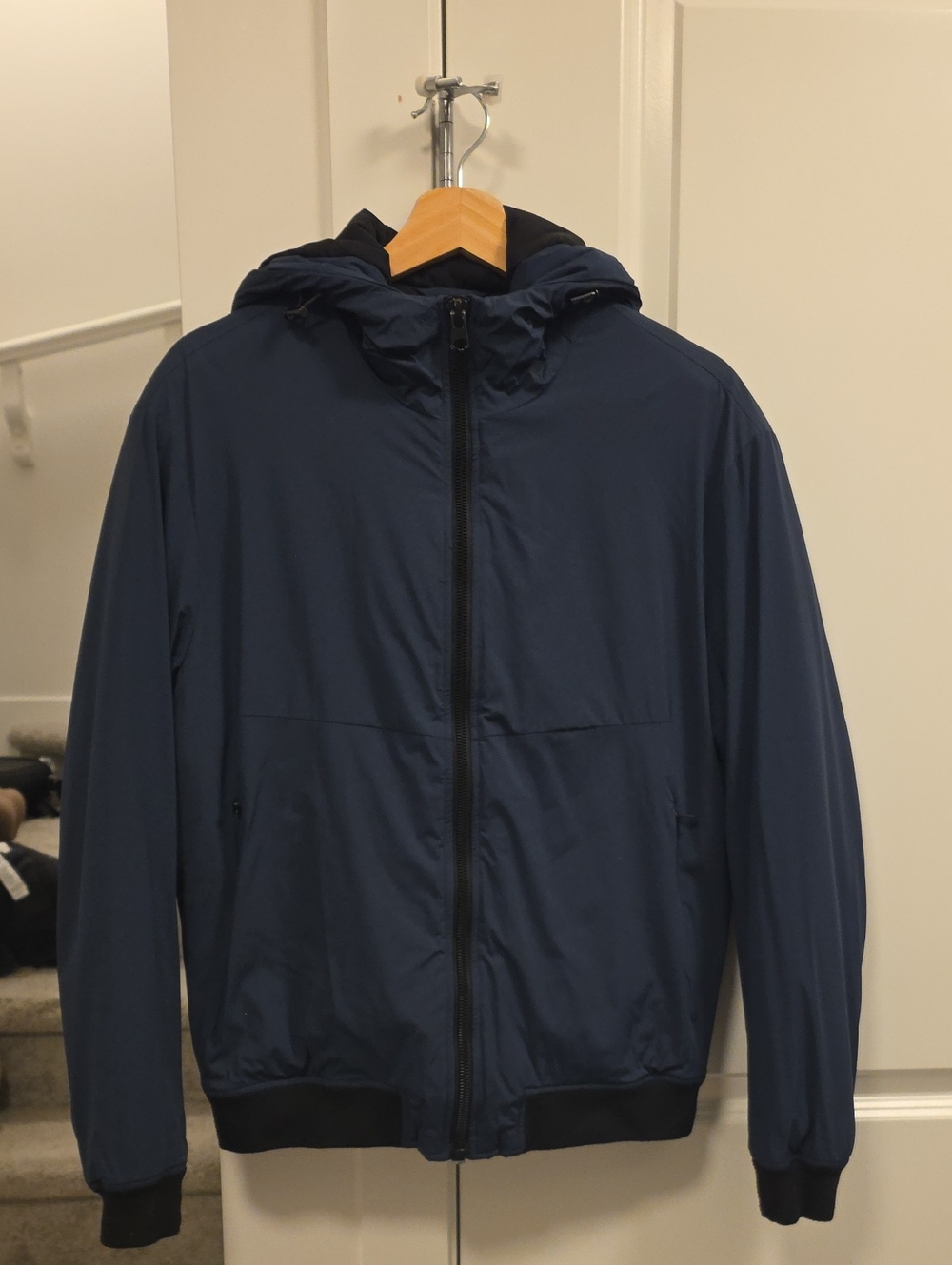 Zara Men's Hooded Insulated Windbreaker Jacket - Navy Blue